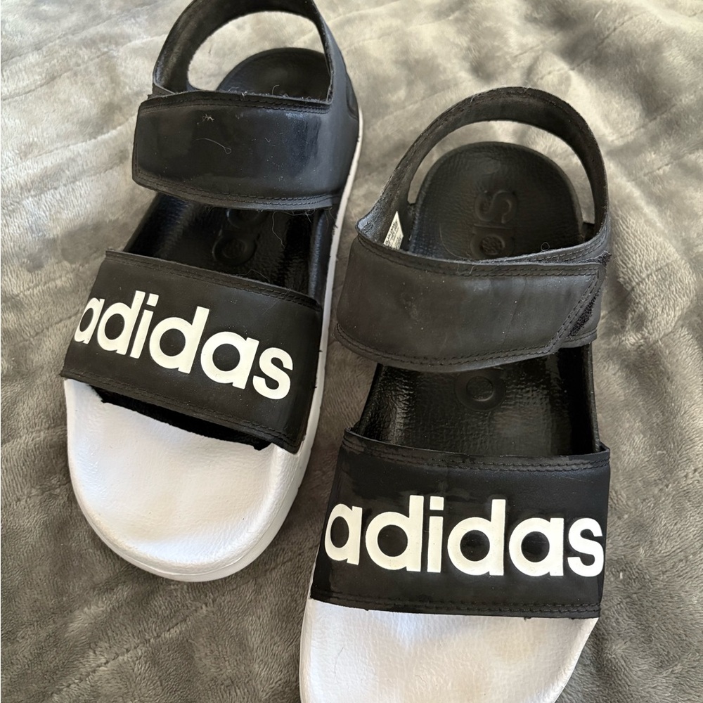 Adidas Black and White Strap Sandals